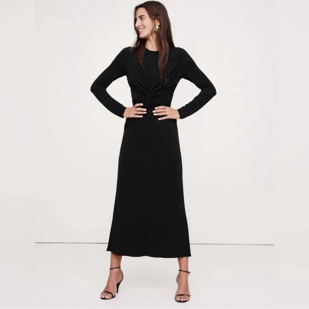 Banana Republic Jersey Knit Twist-Front Maxi Dress Black XL NWT